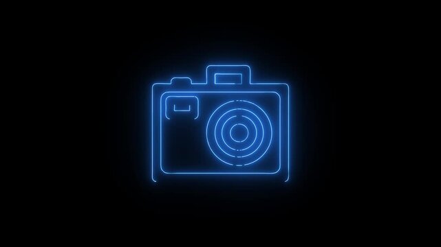 Neon Camera Photography Photo Lens Glow Animation Illustration Vector Icon Design.