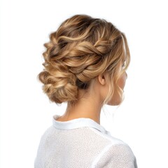 Fototapeta premium Elegant and Romantic Updo Hairstyle with Soft Curls for Bridal or Formal Occasion