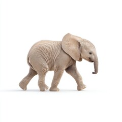 Obraz premium Young Elephant Walking Gracefully on a White Background with Detailed Textures and Realistic Features
