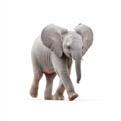 Obraz premium Playful Baby Elephant Walking with Curiosity and Joy in a Natural Setting