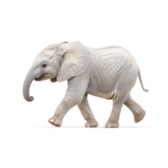 Obraz premium Sweet Baby Elephant Walking Gracefully in a White Background with Soft Shadows and Natural Curves