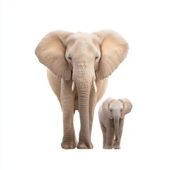 Obraz premium Mother Elephant and Baby Elephant Standing Together on White Background in Studio Setting