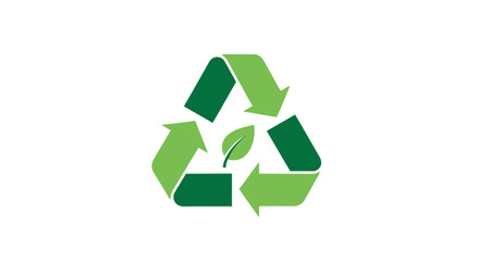 Obraz premium Green Recycling Arrows Triangle with Leaf Icon, Minimalist Eco Vector Symbol for Sustainability and Nature