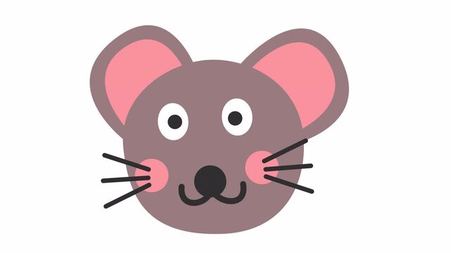 Adorable mouse face cartoon icon isolated on a transparent background. Cute minimalist animal mascot character head stickers for kids' nursery and education element concept. Seamless looping.