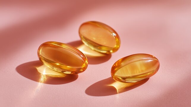 omega 3 capsules on pink minimal studio background