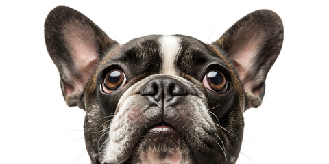 Fototapeta premium Curious French Bulldog Face Close Up Isolated on White