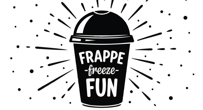 Black frappe cup with fun text on isolated with splashes