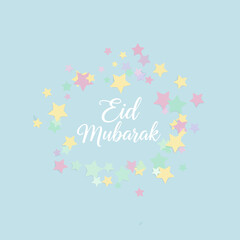 Eid Mubarak Greeting with Colorful Butterfly Shapes.