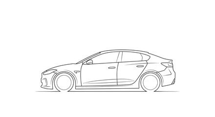 Fototapeta premium Line drawing of a modern sports car likely an electric vehicle in profile view