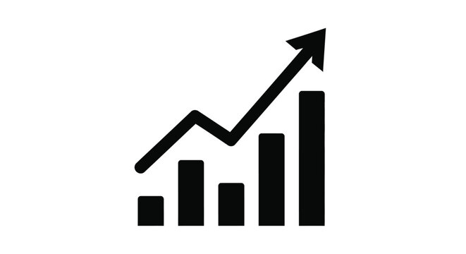 Simple black icon depicting a rising graph with three bars