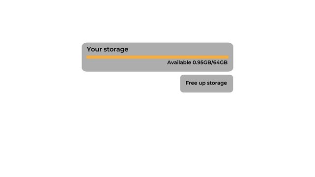 clear storage animation with free up button for mobile app.