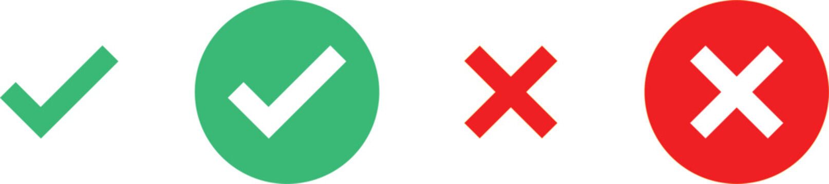 Green checkmarks and red crosses isolated on transparent background