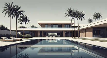 Modern luxury home with swimming pool and palm trees in tropical setting resort style architecture