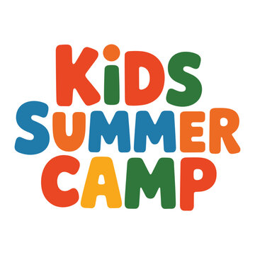 Vibrant kids summer camp logo with colorful playful text