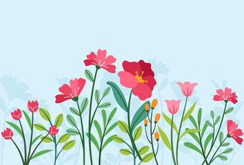 Flat floral landscape vector background