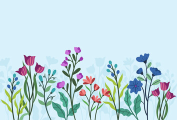 Flat floral landscape vector background