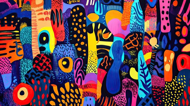 Abstract colorful pattern with organic shapes and vibrant textures.