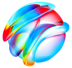 3d render of abstract art with surreal alien ball sphere flower in curved wavy organic biological lines forms in fluorescent green purple and blue gradient color on white background