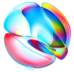 3d render of abstract art with surreal alien ball sphere flower in curved wavy organic biological lines forms in fluorescent green purple and blue gradient color on white background