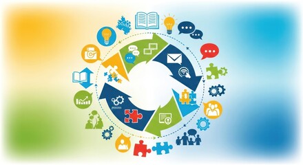 Business Process Workflow Cycle with Icons and Arrows