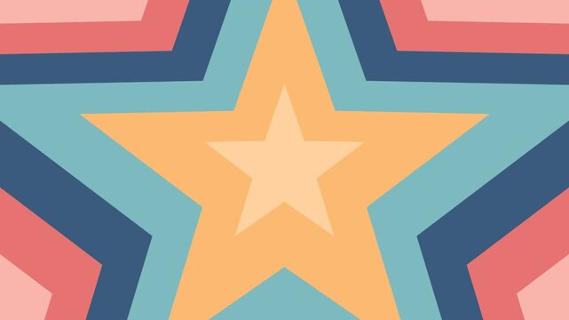 Colorful star seamless loop motion background. Stars flashing and expanding animated background. Starry, retro, yellow, pink, blue.