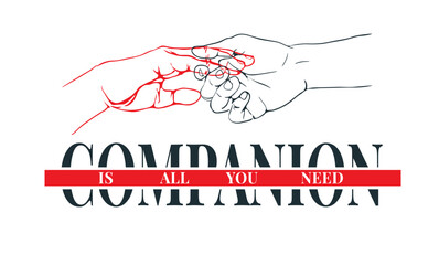 companion slogan with hand holding line art illustration drawn by hand
