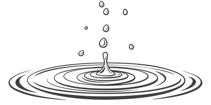 A detailed illustration of water droplets falling into a pond creating ripples.