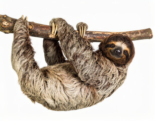 Naklejka premium Flexible Sloth over White Background, Funny Stretching Animal No Shadow