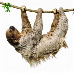 Naklejka premium Flexible Sloth over White Background, Funny Stretching Animal No Shadow