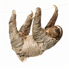 Naklejka premium Flexible Sloth over White Background, Funny Stretching Animal No Shadow