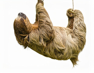 Naklejka premium Flexible Sloth over White Background, Funny Stretching Animal No Shadow