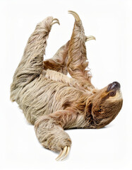 Naklejka premium Flexible Sloth over White Background, Funny Stretching Animal No Shadow