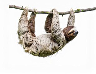 Naklejka premium Flexible Sloth over White Background, Funny Stretching Animal No Shadow