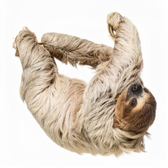 Naklejka premium Flexible Sloth over White Background, Funny Stretching Animal No Shadow
