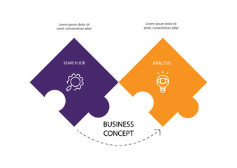 Design template infographic element. Business concept with 2 paper steps in puzzle style.  Vector illustration can be used for data visualization, workflow  concept and graphic presentation.