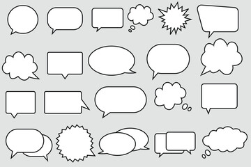 Minimalist Black and White Chat Bubble Icon Set for Communication, Messaging Apps, Social Media, and Web Interface Design