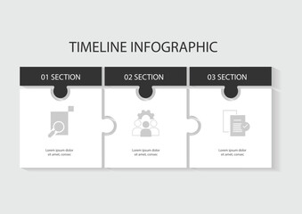 3 step paper puzzle concept for business information or infographic data visualization.