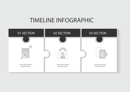 3 step paper puzzle concept for business information or infographic data visualization.