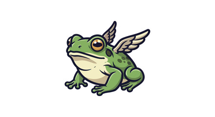 Fototapeta premium A cute cartoon winged frog illustration with a whimsical fantasy style.