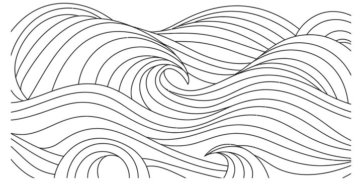 Abstract sea waves line drawing pattern for adult coloring book and creative art