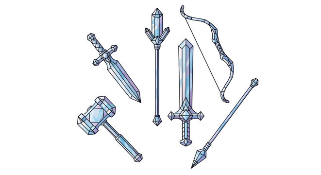 Collection of fantasy weapons made of crystal