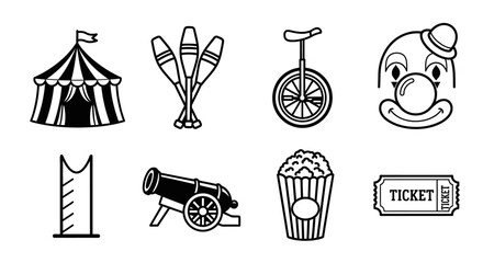 Set of circus and entertainment icons. © A B I G A I L