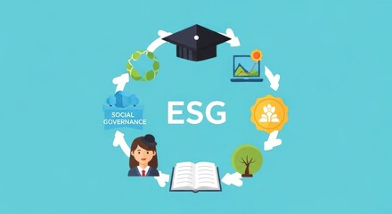 ESG Concept Illustration: Sustainability, Governance, Social Responsibility, Education
