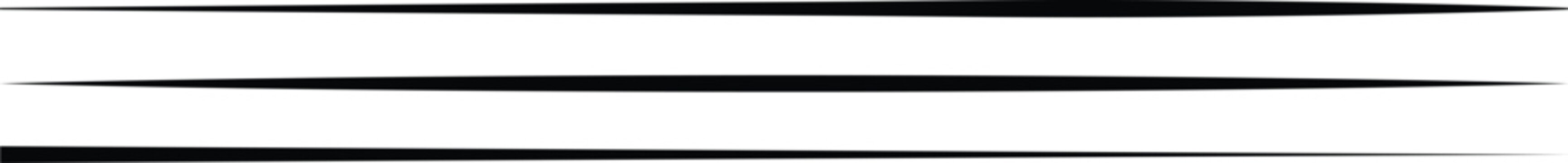 Thin Black Horizontal Tapered Lines isolated on transparent background