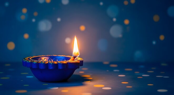 Diwali festival of lights diya lamp with flickering flame