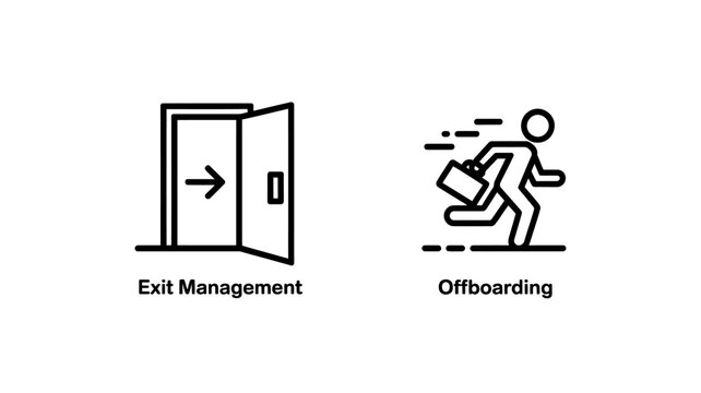 Exit management and offboarding process icons for human resources  business concept