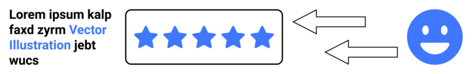 Fototapeta premium Online reviews, user ratings, quality assessment, customer satisfaction, feedback analysis, service evaluation. Five-star rating with a smiling face and arrows. Online reviews and user ratings