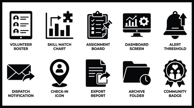 Collection of icons for volunteer management and community engagement tools