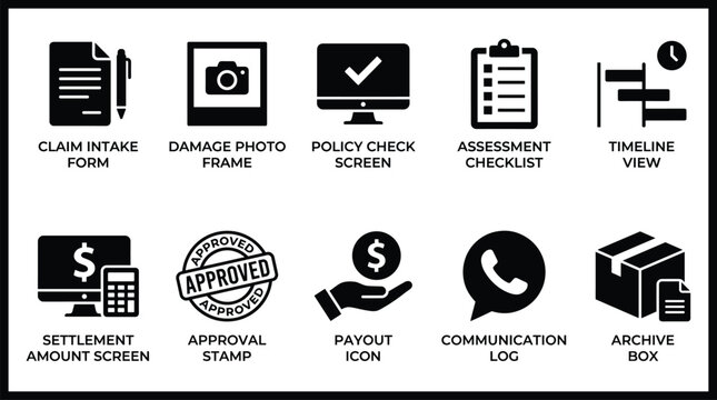 Collection of icons related to business workflow and finance