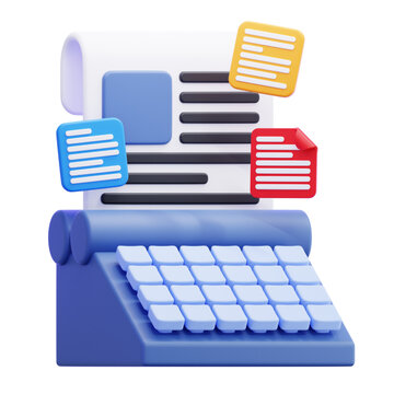 3D Vintage Typewriter with Digital Documents Flying Around